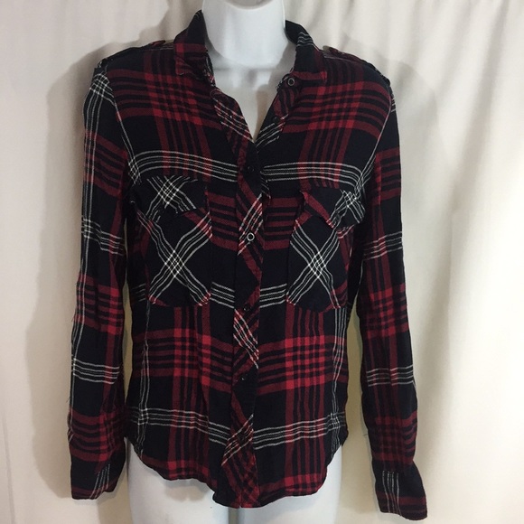 Zara Tops - Zara Basic Plaid Roll Up Sleeve Button Down SZ S